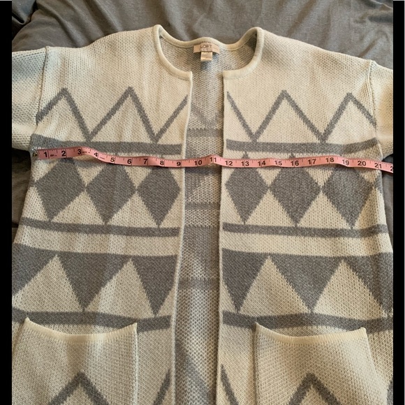 Loft sweater coat duster cardigan size L petite grey white - Picture 7 of 9